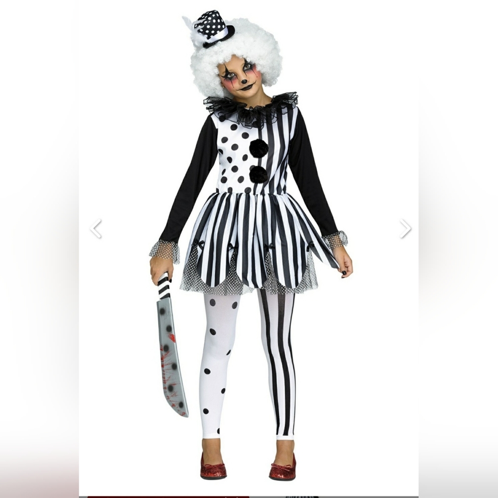 Girls Killer Black and White Clown Halloween Costume Size 8-10